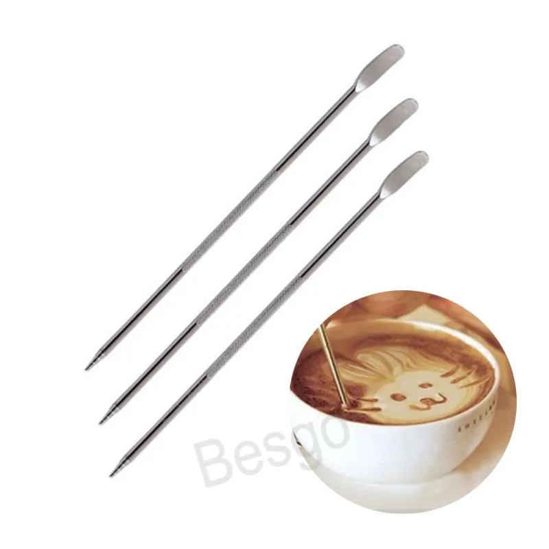 Barista Cappuccino Espresso Coffee Art Aghi Tamper Needle Creativo Acciaio inossidabile Fancy Coffees Stick Tools BH4798 TQQ