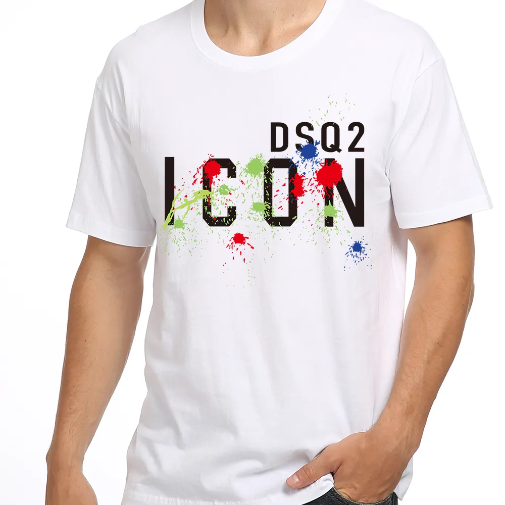DSQ2 면직물 유럽과 미국의 국경을 넘는 여름 반팔 티셔츠 프린트 캐주얼 라운드 넥 풀오버 남성 패션 탑