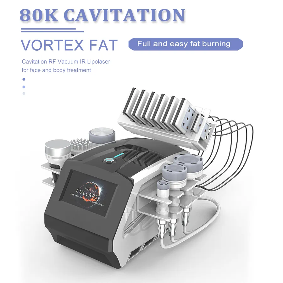 Macchina per la perdita di grasso con cavitazione ad ultrasuoni Sistema di vuoto ad ultrasuoni RF 80k Lipolaser dimagrante Elimina le rughe del viso