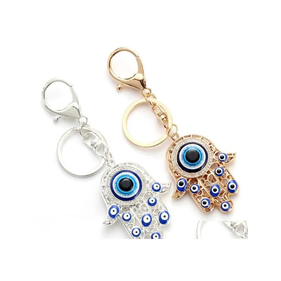Key Rings Hamsa Hand Evil Eye Palm Pendant Keychains Gold Sier Colors For Women Gift Drop Delivery Jewelry Dhhpa