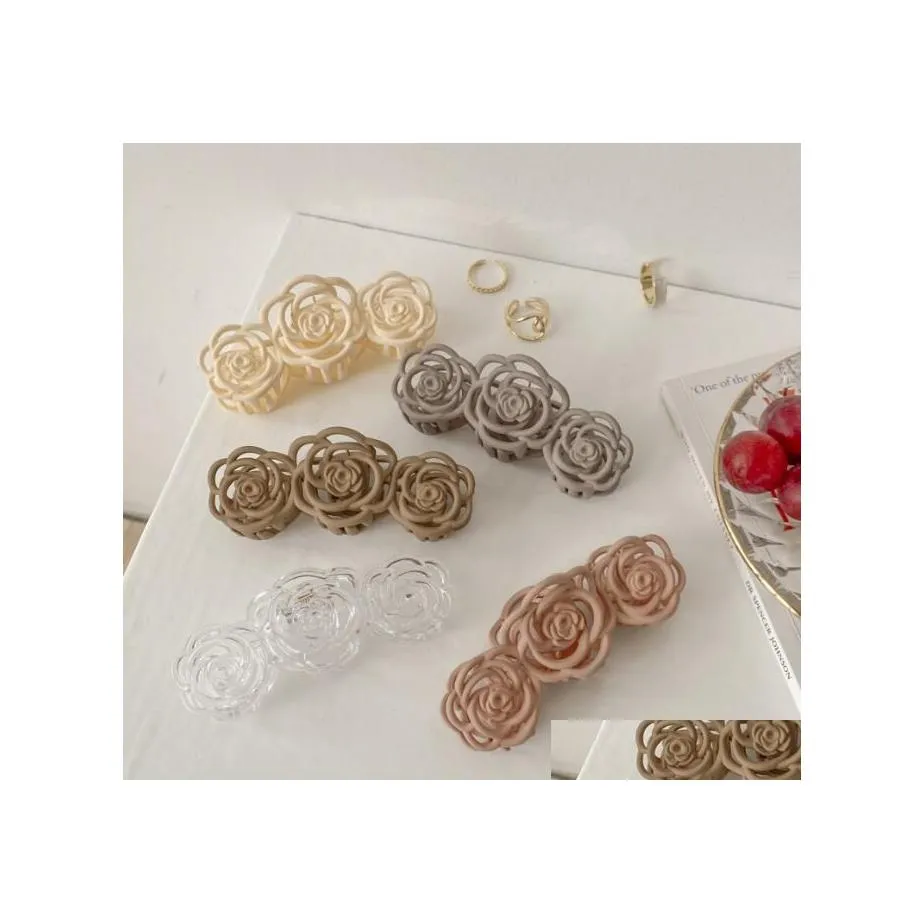 Hair Clips Barrettes Rose Shape Claw Jaw Nonslip Hairs Clamps Hairpin Holder Headdress Girl Go Out Single Color Drop Delivery Jewe Dhr19