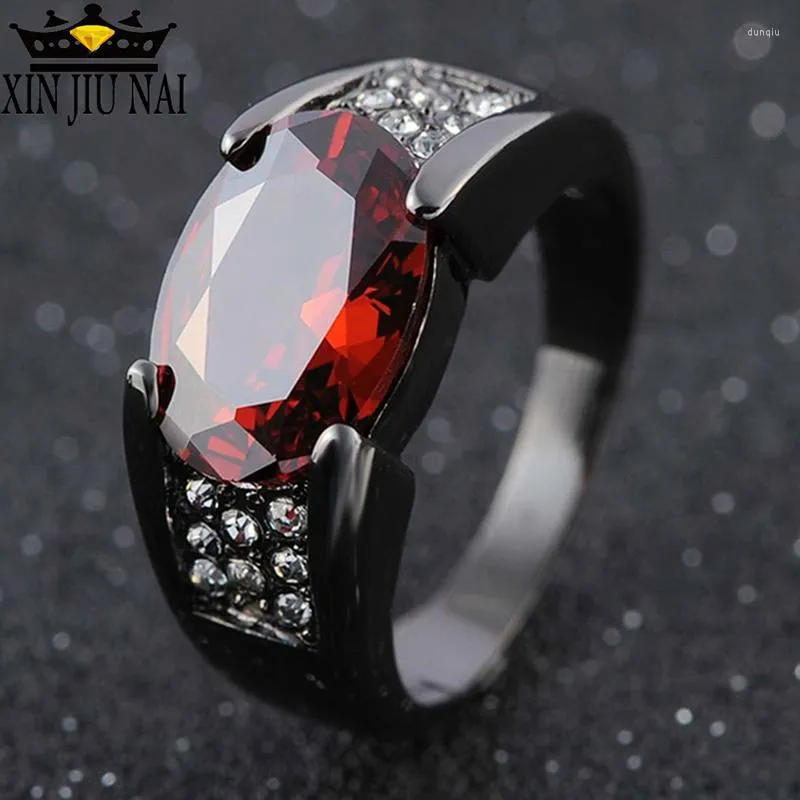 Anillos de racimo pistola negra anillo granate rojo incrustaciones fiesta boda para mujer regalo aniversario compromiso joyería listado 2022 productos