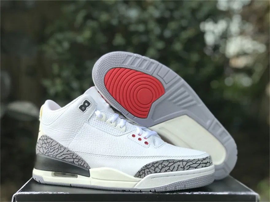 Chaussures Authentic 3 White Cement Reimagined Summit White/Fire Red-Black-Cement Grey Hommes Baskets de sport Taille originale US7-13