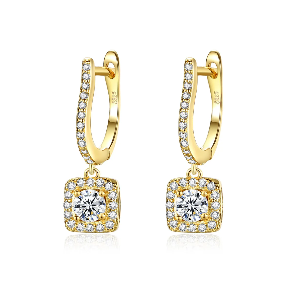 Boucles d'oreilles carrées plaquées argent S925, or 18 carats, Zircon 3A, en forme de U, boucles d'oreilles à la mode pour femmes européennes, bijoux de fête de mariage, cadeau de saint-valentin SPC