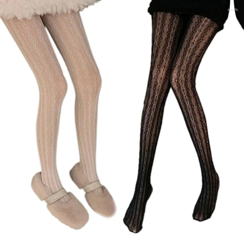 Kadın Çorap Lolita Fishnet Desenli Pantyhose Kawaii Çiçek Dikey Çizgili İçi Boş Örme Taytlar Harajuku Prenses Çorap L5YB