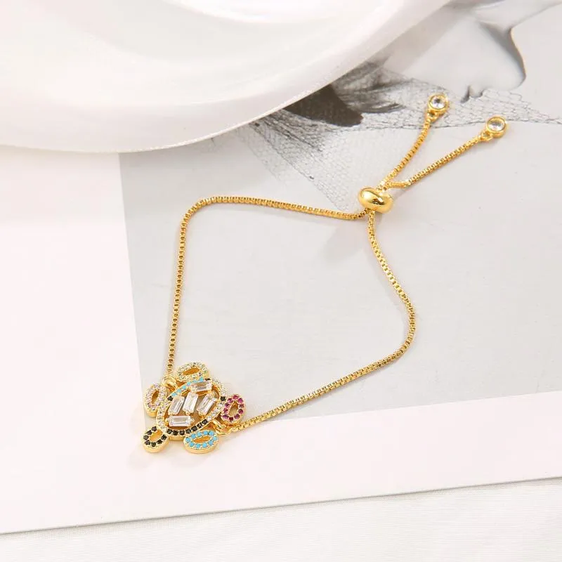 Link Bracelets Luxury Tortoise Cz Bracelet 18K Gold Women Bangle Colorful Crystal Zircon Adjustable Copper Jewelry Gift 2022