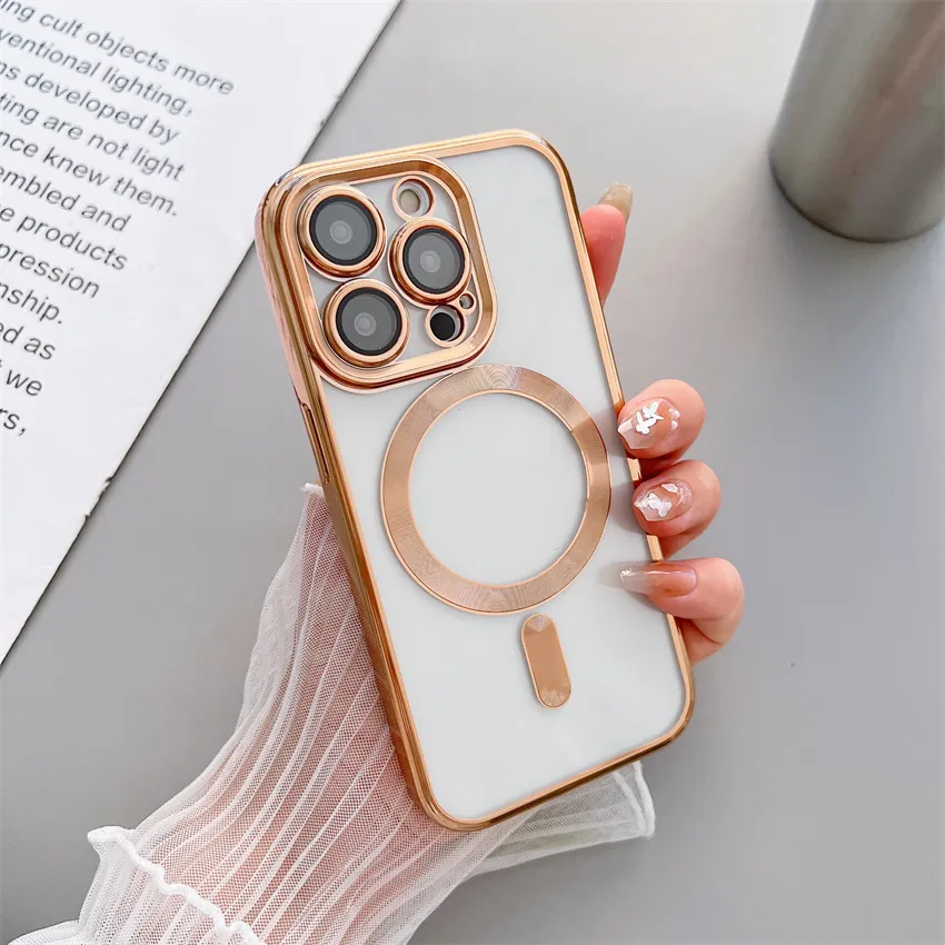 Применимо к iPhone13 13 Pro Phone Case для Apple 14pro Max Elecloplating Magnetic Absorption Прозрачные чехлы для телефона