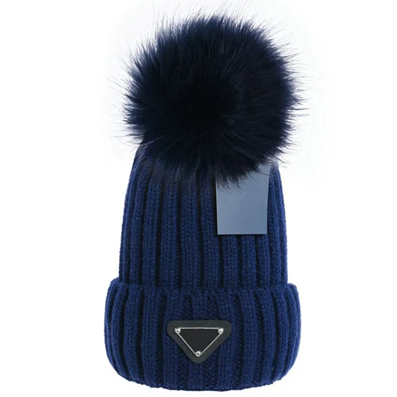 New Hats Fashion Men's Women's Warm Winter Designer Artificial Fur Pom Poms Bobo Hat Knitted Ski Hat Black Blue White Pink