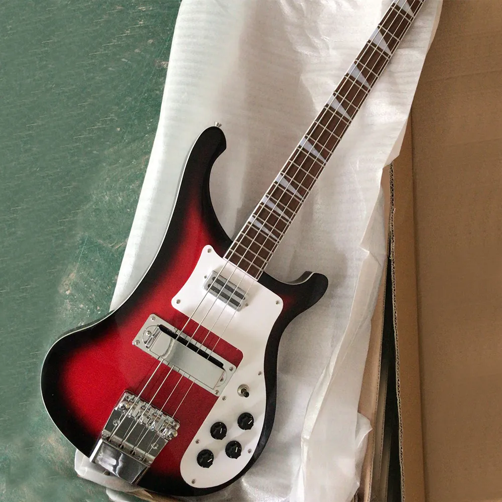 4 Strings Red Black Electric Bass Guitar com Rosewood Freboard White Pickguard Customizable