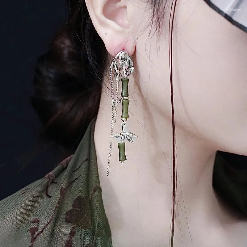 Dangle Earrings VSnow Chinese Style Green Bamboo Plant Earings For Women Trendy Irregular Long Chain Tassel Metal Jewellery