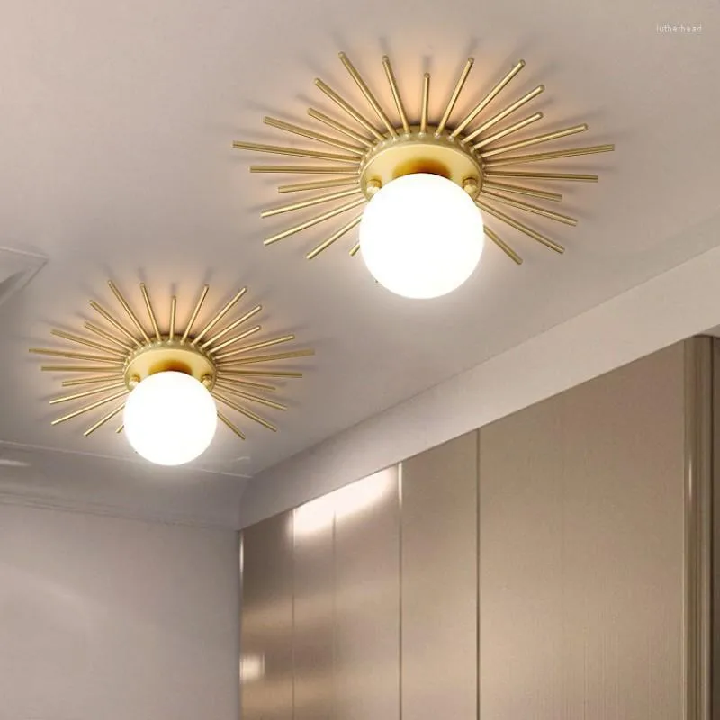 Plafondlampen Noordelijk licht Gouden glazen bal moderne zon creatief kunst decor woonkamer gangpad corridor balkon veranda verlichting indoor lamp