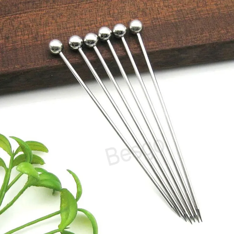 Stainless Steel Round Bead Sticks Metal Fruit Stick Toothpicks Creative Bar Cocktail Decoration Tool Party Cake Dessert Sticks BH8192 TYJ