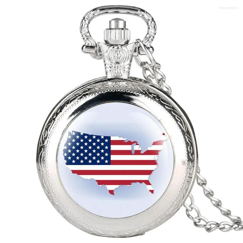 Pocket Watches United States Map Watch For Women Alloy Orologio Donna Analog Clock Men Fob Pendant Accessory Relojes De Bolsillo