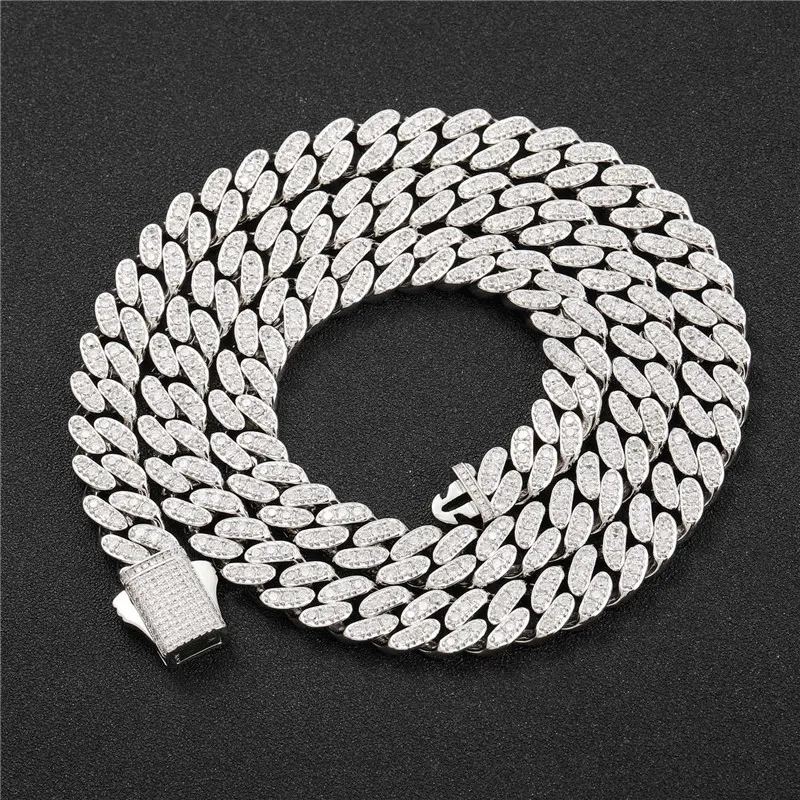 Trendig 9mm 16-24 tum ren 925 Sterling Silver Bling Moissanite Diamond Cuban Chain Necklace Armband för kvinnor män trevlig gåva225j