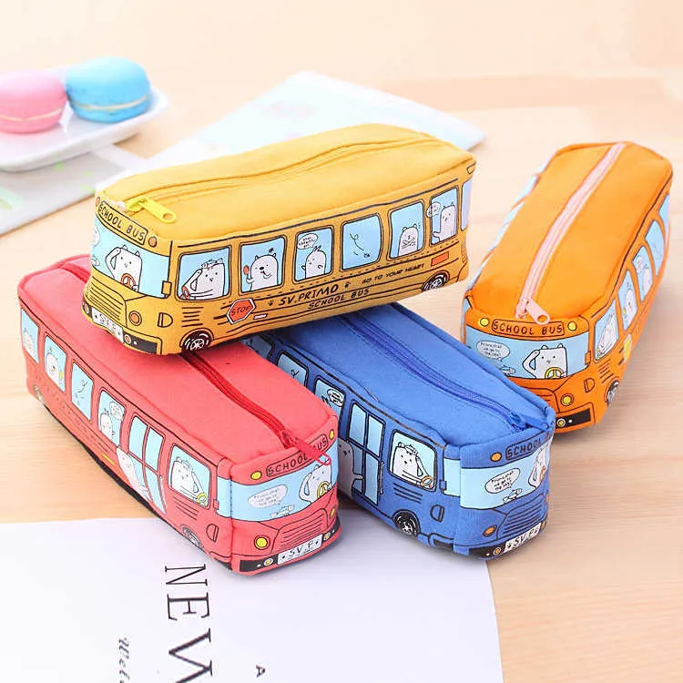 Trousse à crayons en toile de Bus multifonctionnelle créative, boîte de fournitures scolaires Kawaii de grande capacité, papeterie coréenne