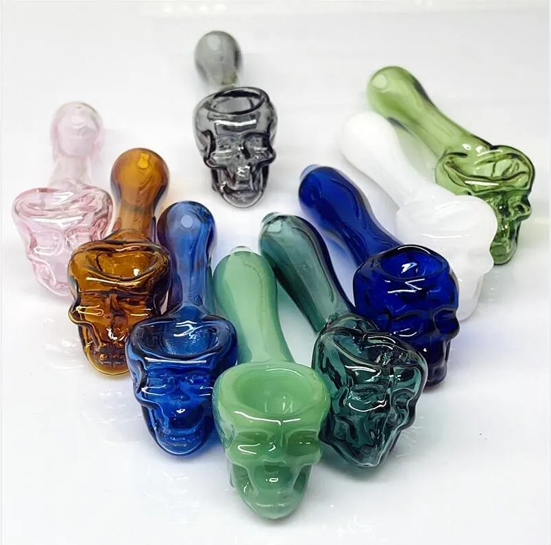 Pyrex Glass Pipesオイルバーナーパイプ喫煙アクセサリー美しい色のピンクの紫色のグラススプーンハンド4インチ