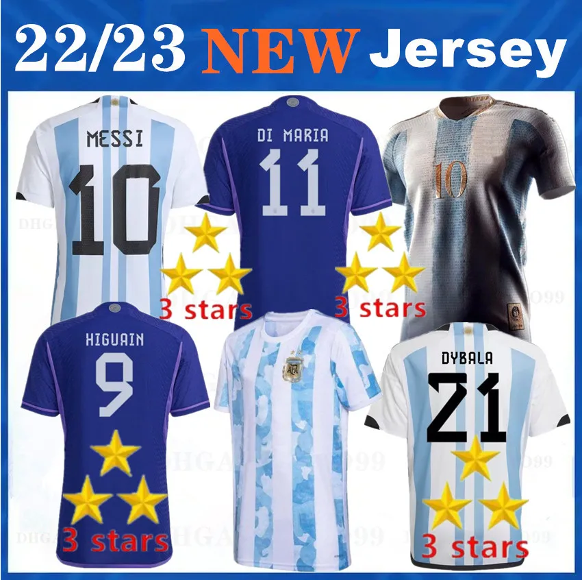 2022 Camisa de fútbol de Jersey de fútbol de Argentina 2022 Dybala Agüero Maradona Di Maria Fans Versión de jugadores Men Kits Kit de uniformes Calcetines en casa Camiseta de manga larga