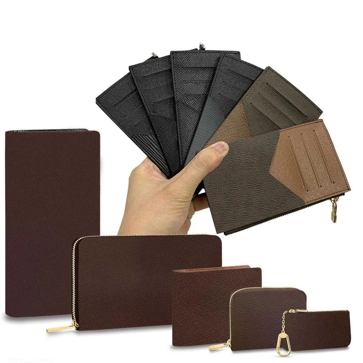 Högkvalitativa mäns och kvinnors plånböcker Långt korta enkla zipper präglad läderväska med lådkort 26 färger