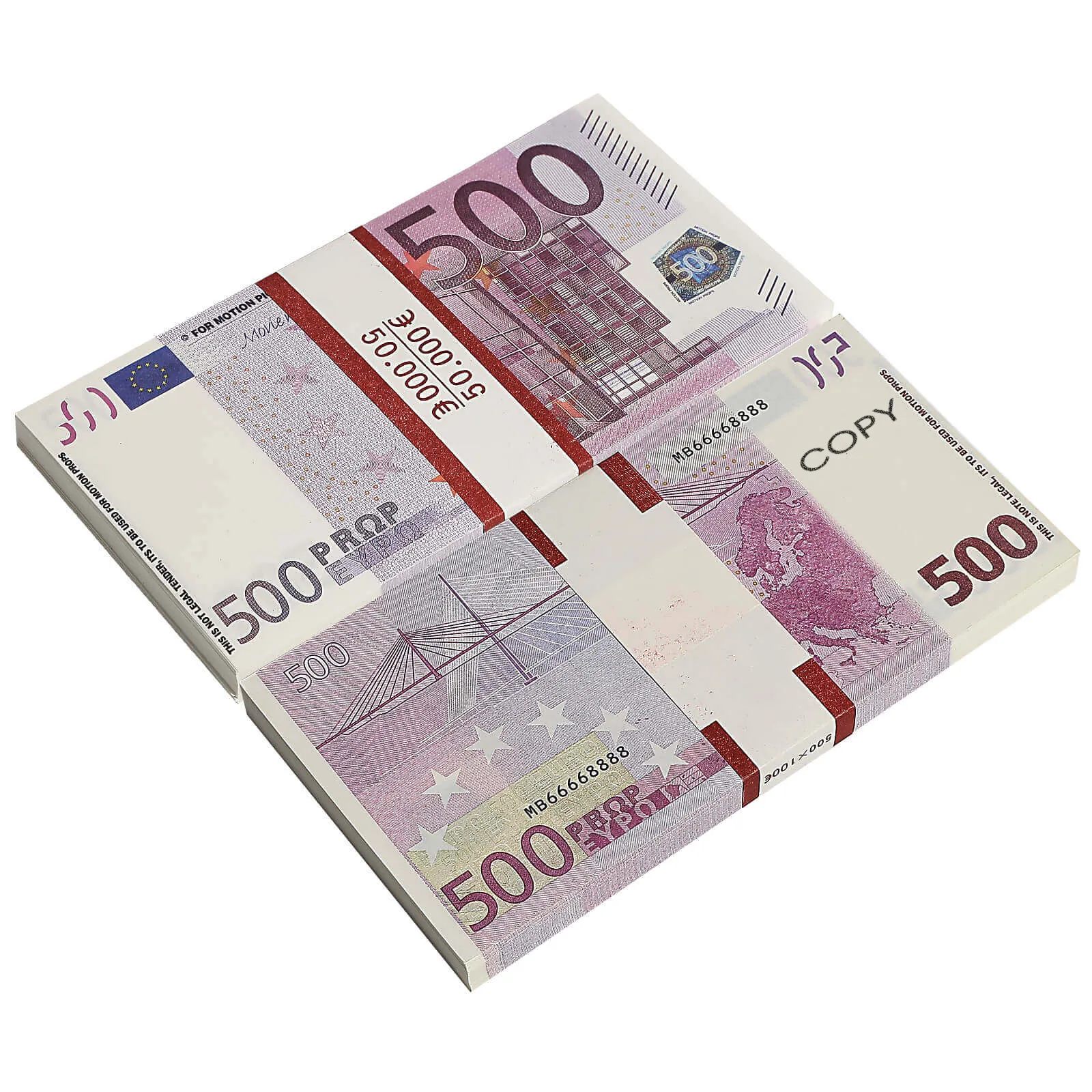 Papier-monnaie 500 Euro Toy Dollar Bills Réaliste Full Print 2 Sides Play Bill Kids Party and Movie Props Fake Euro Pranks for Adults