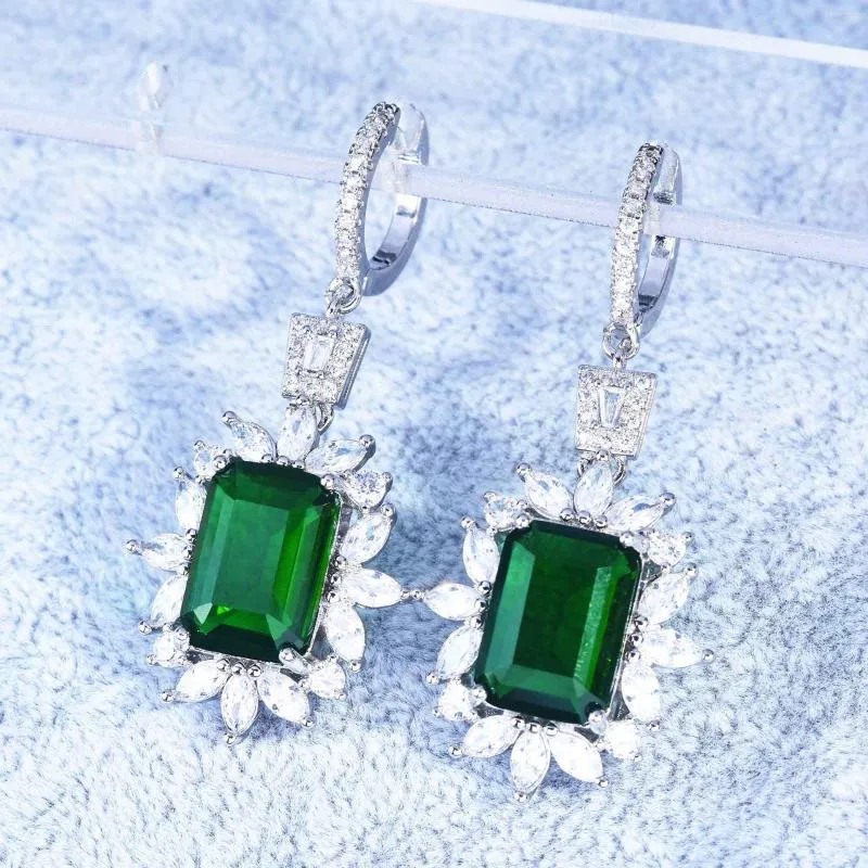 Stud Earrings Original Design Princess Cut Women's Glitter Green High Carbon Diamond Luxury Jewelry Gifts Party