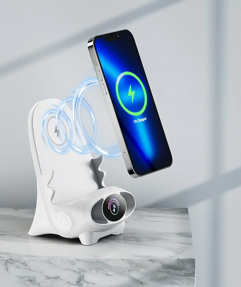아로마 테라피 상자가있는 새로운 지원 전체 브랜드 휴대 전화 무선 충전기 홀더 증폭 볼륨 기능