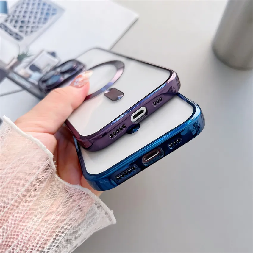 Применимо к iPhone13 13 Pro Phone Case для Apple 14pro Max Elecloplating Magnetic Absorption Прозрачные чехлы для телефона