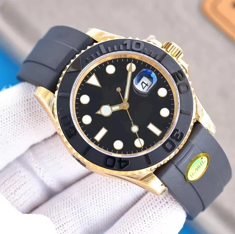 Montres automatiques pour hommes Yachtmaster Mens Watch 18K Gold Top Brand R￩sistant ￠ l'eau R￩pertoire en bracelet noir Digne noir