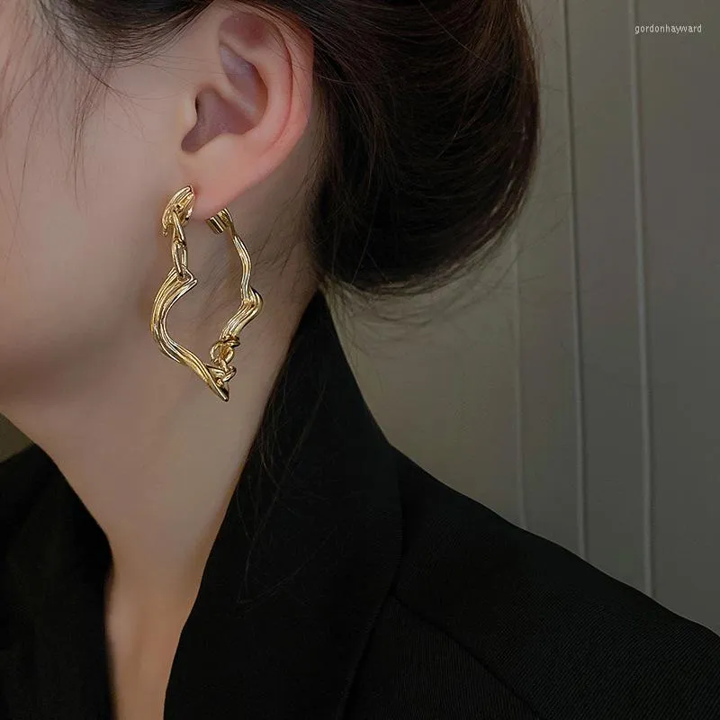 Dangle Earrings Modern Jewelry 925 Silver Needle Irregular Twist Drop 2022 Trend Geometric Gold Color For Women