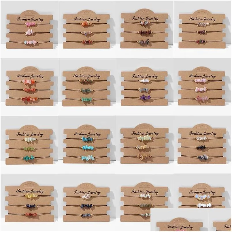 Beaded 3Pcs/Lot Minimalist Woven Bracelet Strands Irregar Natural Stone Set Tiger Eye Quartzs Charm Couple Reiki Jewelry For Men Wom Dhfcz
