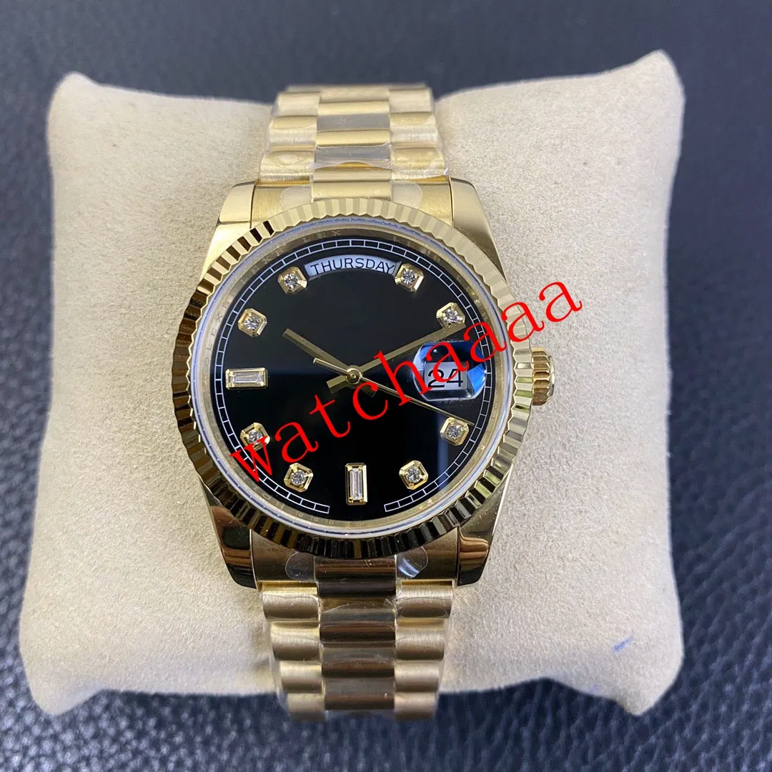 Yeni sürüm unisex izle 36mm 118238 Elmas mavisi ile siyah disk 2813 hareketi otomatik 18k sarı altın paslanmaz çelik bilezik erkek kol saatleri