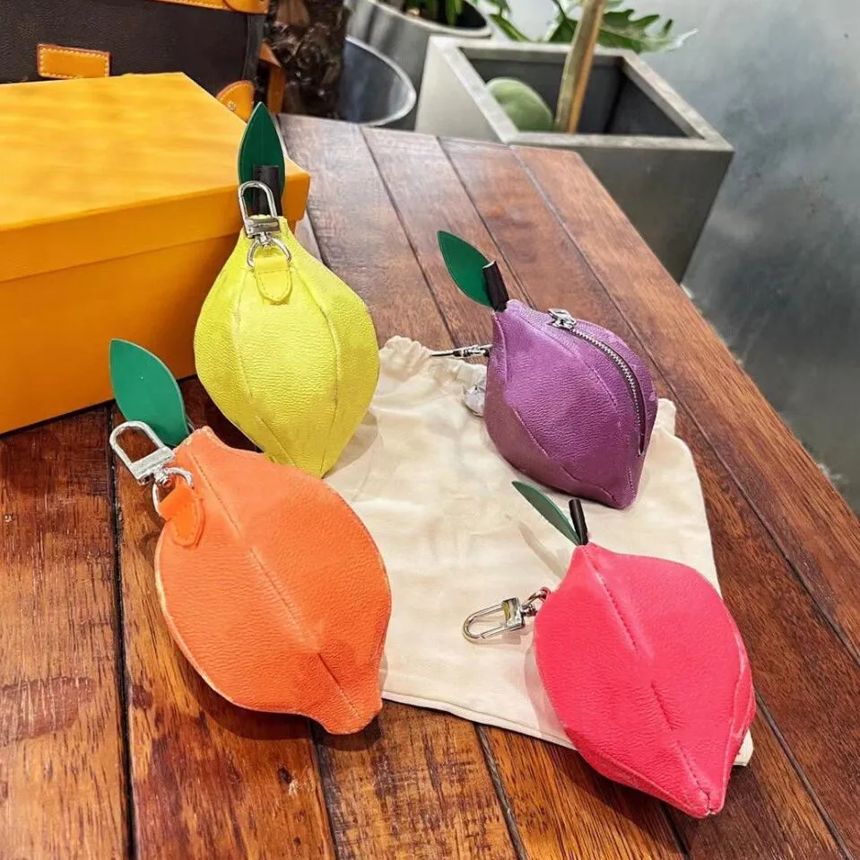 نمط جديد أزياء الليمون قلادة عملة المحافظ للجنسين مصمم الملحقات مفتاح سلسلة تغيير المحفظة الكلاسيكية الطباعة حقيبة يد جلدية الجزرة قلادة