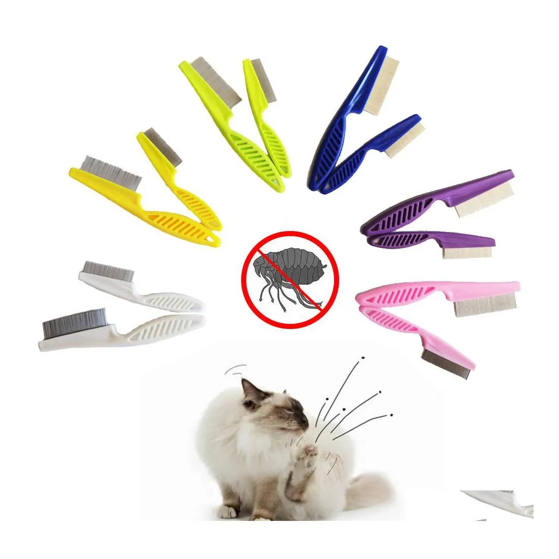 Toelettatura per gatti Forniture per animali domestici Pettine a denti fini Ago in acciaio inossidabile Pulci Gatti e pettini per cani Consegna di goccia all'ingrosso Giardino domestico Dh0Af