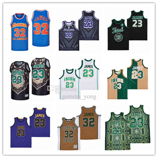 Vintage LeBron 23 32 James Movie High School Basketball Jerseys Marble St Vincent Mary Irish Brown Green Black LA CROWN ME Stitched Hip Hop Uniforms Men