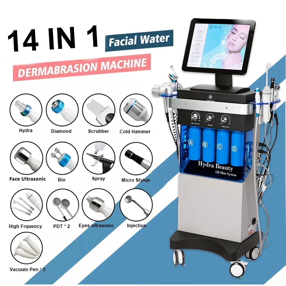 15 EN 1 HydraFacial Machine RF Rajeunissement de la peau Microdermabrasion Hydro Dermabrasion Bio Lfting Élimination des rides Hydra facial Spa Equipment