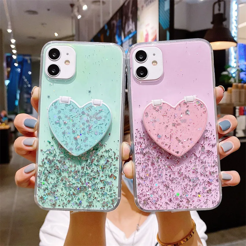 Étui de téléphone à paillettes avec goutte de colle pour 11pro Apple xsmax étuis de téléphone iPhone XR coque souple avec miroir d'amour