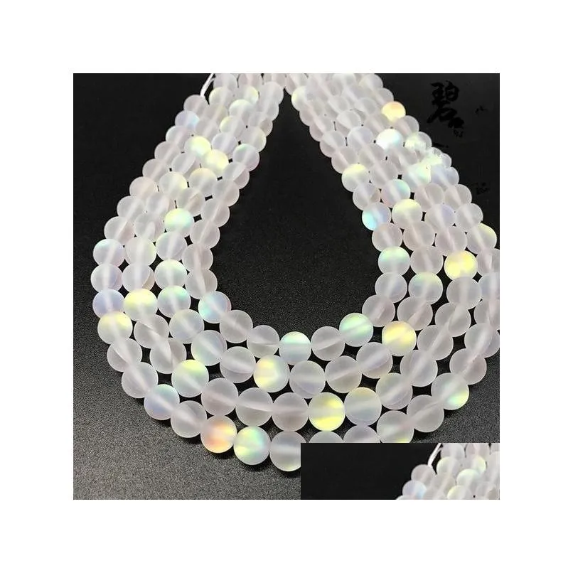 Beaded Aadd Matte White Ab Frosted Austrian Crystal Round Beads For Jewelry Making 6 8 10 12Mm Glitter Moonstone Diy Bracelet Drop D Dhg5P