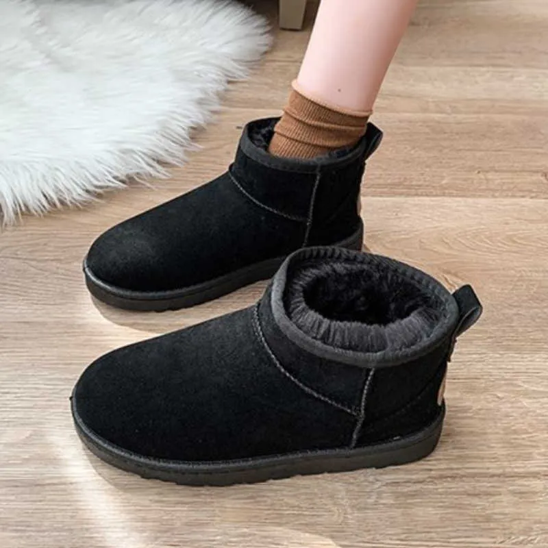 Boots 2022 Winter New Warm Fur Snow Women's Thick Bottom Outdoor Travel Large Size Imitation Cowhide Cotton Shoes Botas Mujer 221215