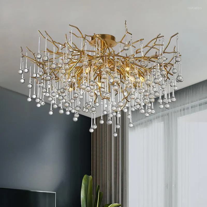Ljuskronor Modern Crystal Raindrop Chandelier Gold Tree Branch Luxury Pendant Tak Ljus fixtur för matsal