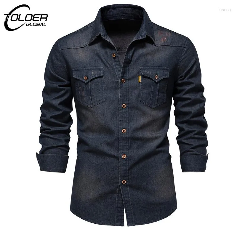 Men's Casual Shirts Elastic Cotton Denim Shirt Men Business Long Sleeve Quality Cowboy Slim Fit Mens Designer Clothing Top