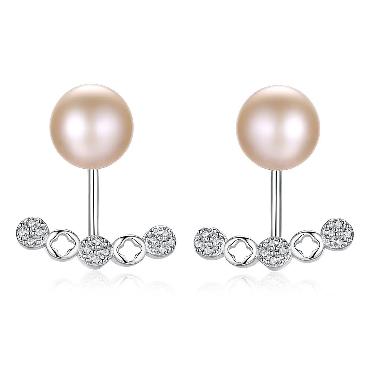 Pearl Earrings S925 Silver Micro Set Zircon Hollow 4/Four Leaf Studörhängen Europeiska kvinnor Fashion Earrings Valentine's Day Gift Wedding Party High End Jewelry SPC