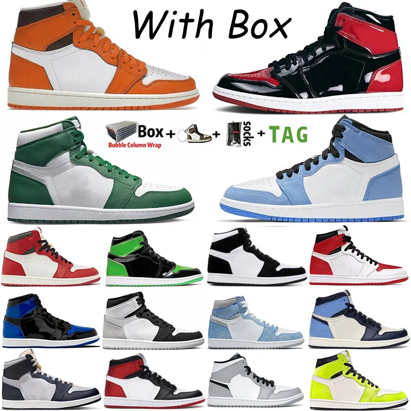 2023 Avec Box Chaussures de basket-ball pour hommes Jumpman 1 High OG 1s Gorge Green University Blue Bred Patent Starfish Lost Found Heritage Fragment Twist Femmes Baskets Formateurs