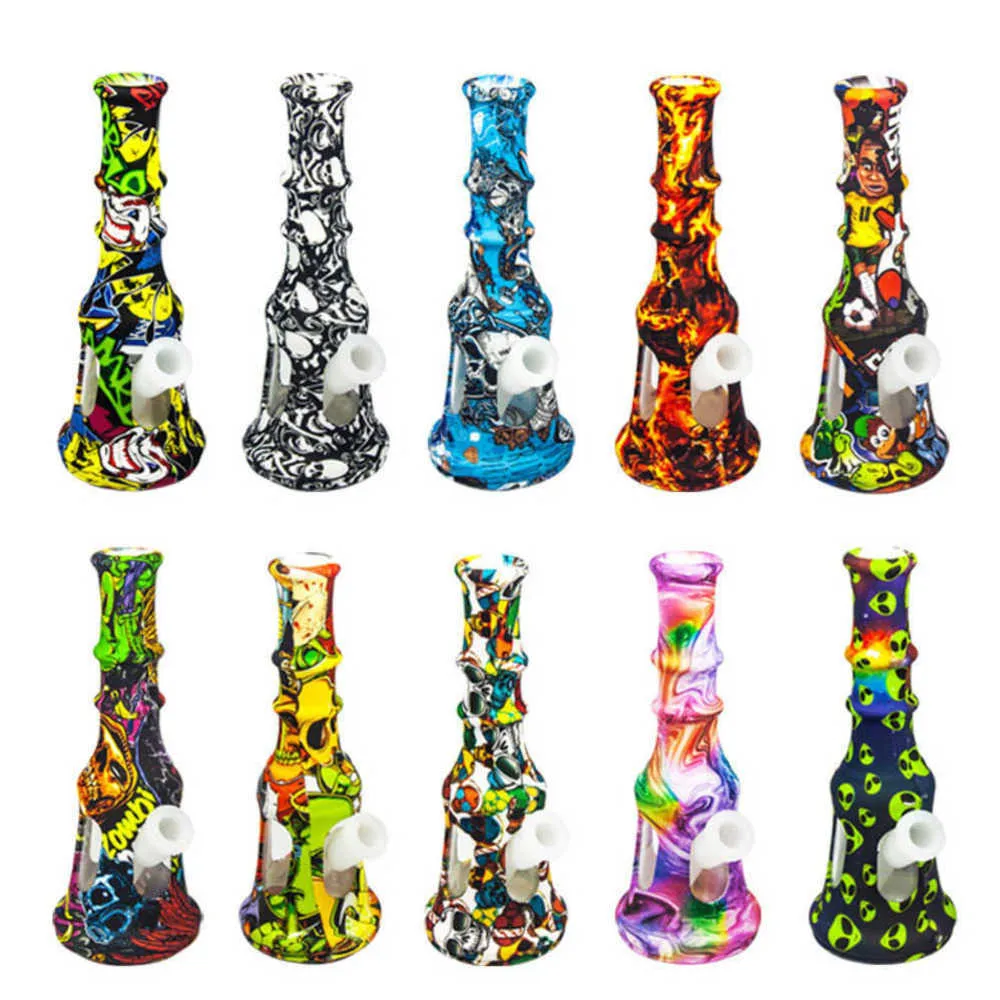 Unique glass water bong Hookahs 8 inches silicone bongs Tobacco dab rig for smoking