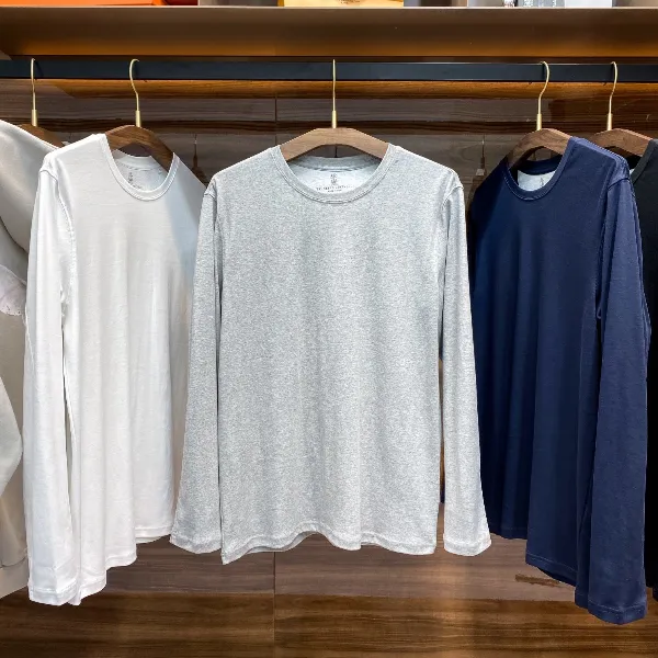 Tシャツ・カットソー BRUNELLO CUCINELLI Men Long Tops M2300100 096 217 GREY DHgate.com:Brunello Cucinelli Mens Long-Sleeve Crewneck T
