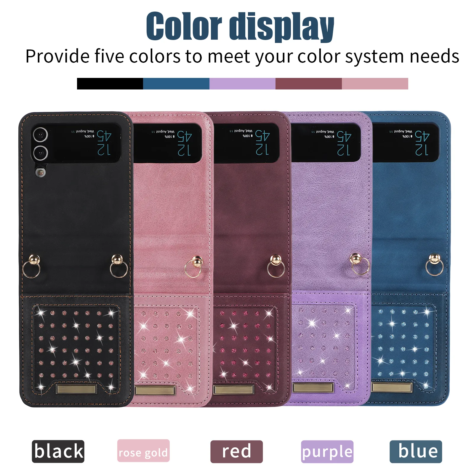 SUCKSKAPT TELEFALL FￖR SAMSUNG GALAXY Z FLIP 4/3 Solid Color Glitter Pu Leather Kickstand Fall med kortplatser