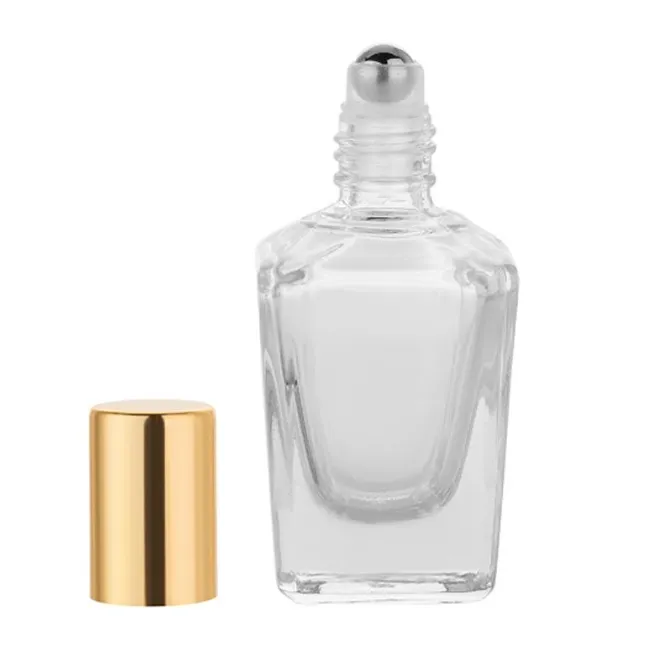 Bouteilles à rouleaux d'huile essentielle en verre transparent de 15 ML parfums d'aromathérapie baumes à lèvres rouler sur des bouteilles avec bouchon en argent or voyage