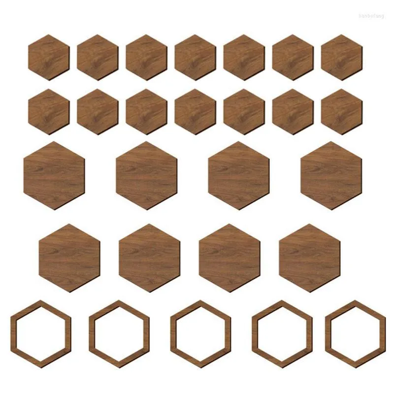 Figuritas decorativas, decoraciones de pared hexagonales, 27 Uds., Kit de madera, arte para el hogar, sala de estar, dormitorio, decoración artesanal DIY