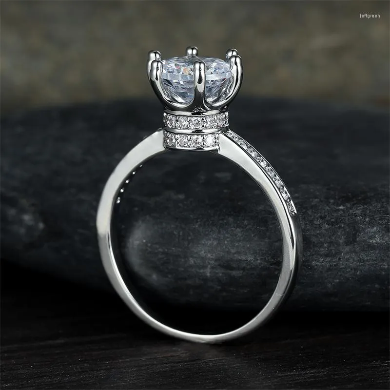 Anneaux de mariage Bandes de promesse de mariée Zircon Couronne ronde pour femmes Argent Rose Or Couleur Bague de fiançailles de mariée Bijoux de Noël