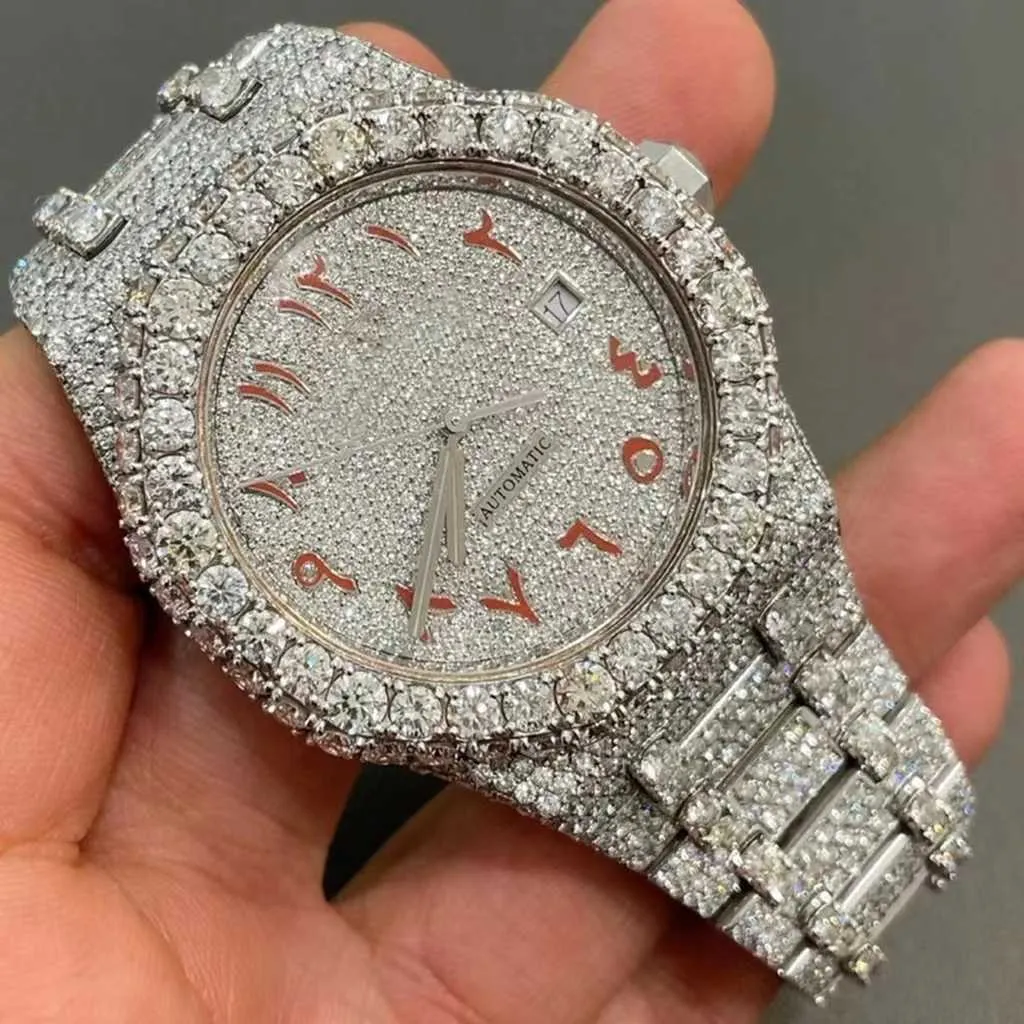 2024 Inne zegarek na rękę na rękę lodowe lód Ustawienie VVS Diamentowy zegarek dla mężczyzn stalowy materiał w faks1S4HX8GOR1D