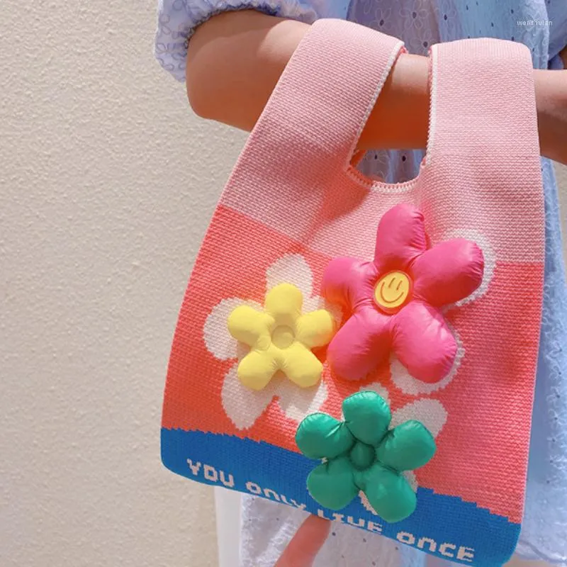 Bolsas de noite tricô de tecido feminino Bolsa de malha de malha Design de padrões de frutas bola colorida fêmeas fêmeas coreanas