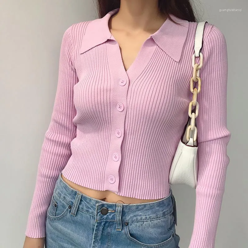 Women's Knits Cropped Cardigan Korea Style Women Sweater Knitted Long Sleeve Korean Top Vintage Kawaii Y2K Pull Femme